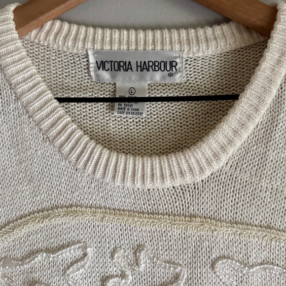 Vintage 90’s Victoria Harbour Cream Beaded Tunic Crewneck Pullover Sweater Large - Picture 5 of 8